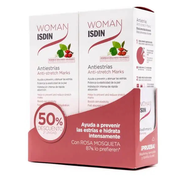 DUPLO WOMAN ISDIN ANTIESTRIAS POTENCIADOR ELASTICIDAD 250 ML -50% DE DESCUENTO EN LA SEGUNDA UNIDAD