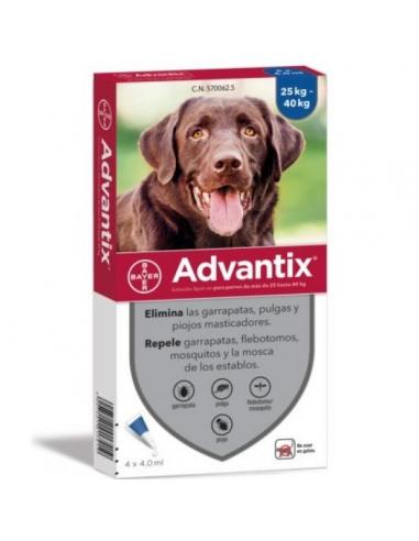 ADVANTIX 400/2000 mg SOLUCION SPOT-ON PARA PERROS  25-40 kg 4 PIPETAS CORTAS 4 ml