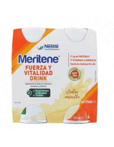 MERITENE FUERZA Y VITALIDAD DRINK 4 BOTELLAS 125 ml SABOR VAINILLA