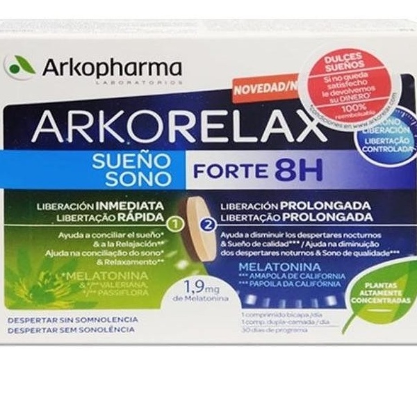 ARKORELAX SUEÑO FORTE 8 H 30 COMPRIMIDOS BICAPA